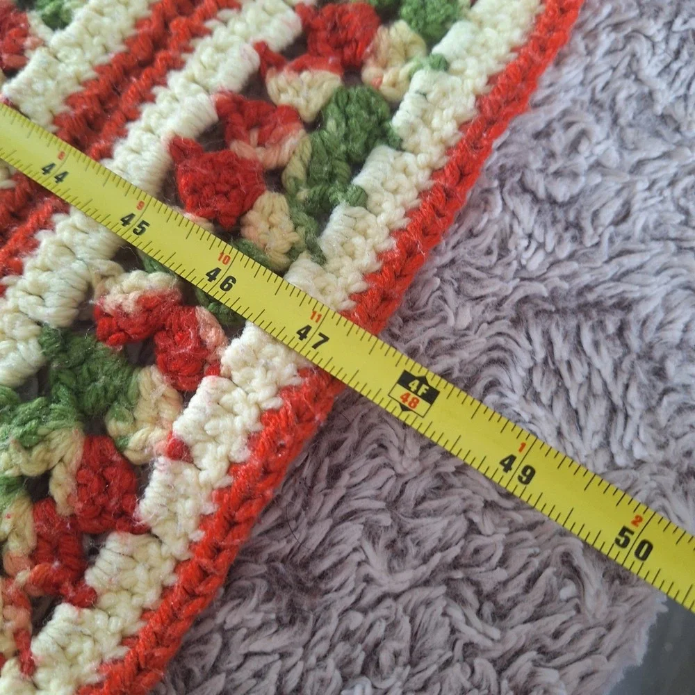 Vintage Strip‎ Afghan Throw Blanket 58x47 Orange Green MCM Decor